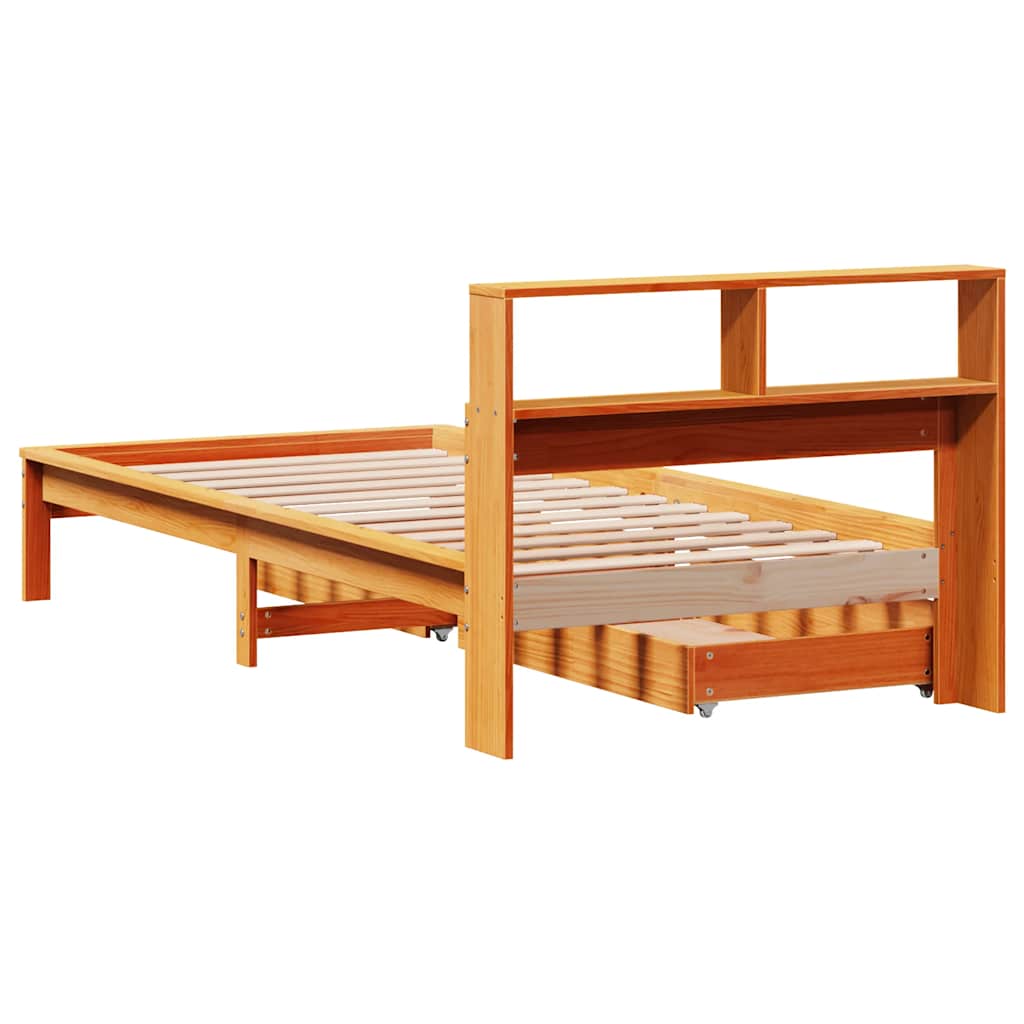 Letto Libreria senza Materasso Marrone Cera 90x200 cm in Pino