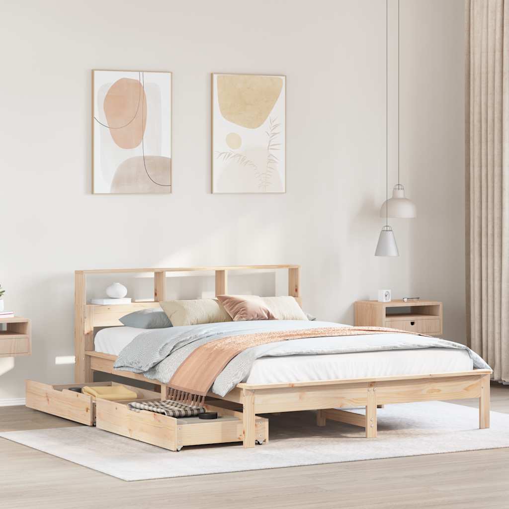 Letto Libreria senza Materasso-Struttura Letto con contenitore 135x190 cm in Legno di Pino 964872