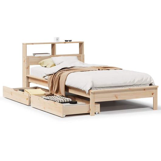Giroletto con Libreria senza Materasso-Struttura Letto con contenitore 75x190 cm in Legno Pino 182526