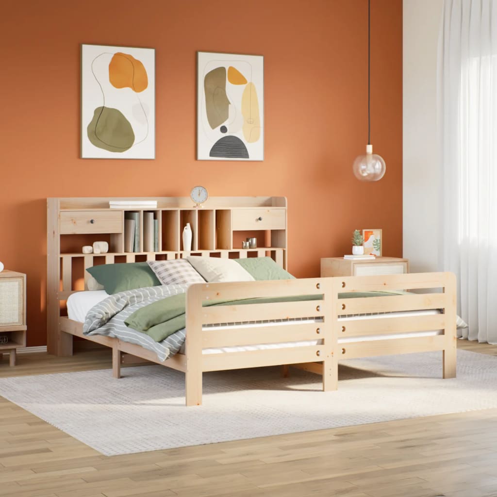 Letto Libreria senza Materasso-Struttura Letto con contenitore 180x200 cm in Legno di Pino 745892