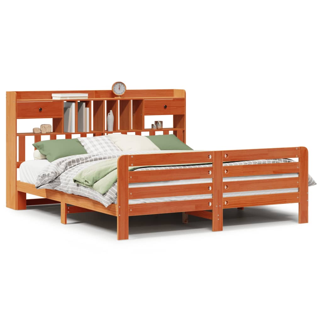 vidaXL Letto Libreria senza Materasso Marrone Cera 200x200 cm in Pino