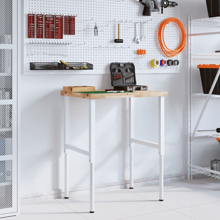 vidaXL Banco Lavoro 80x60x(73-99,5) cm Legno di Faggio Rettangolare