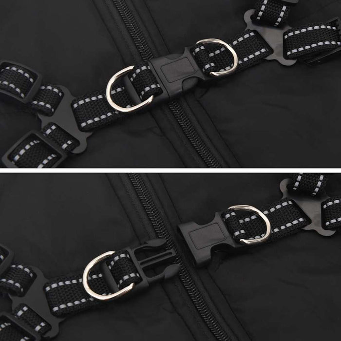 Cappotto Cani con Imbracatura Impermeabile Riflettente Nero L52 4019647