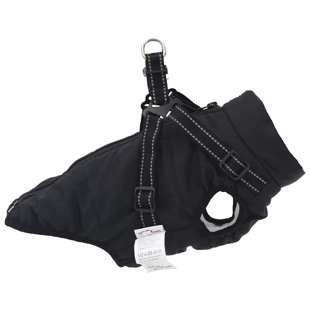 Cappotto Cani con Imbracatura Impermeabile Riflettente Nero L28 4019908