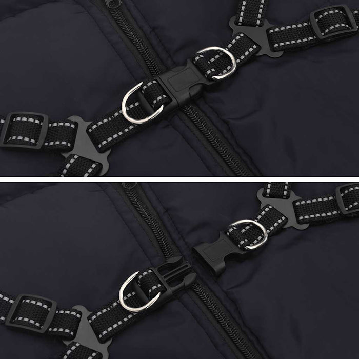 vidaXL Cappotto Cani Imbracatura Impermeabile Riflettente Blu Navy L68