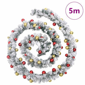 vidaXL Ghirlanda di Natale con Palline e Luci LED Verde 5 m PVC