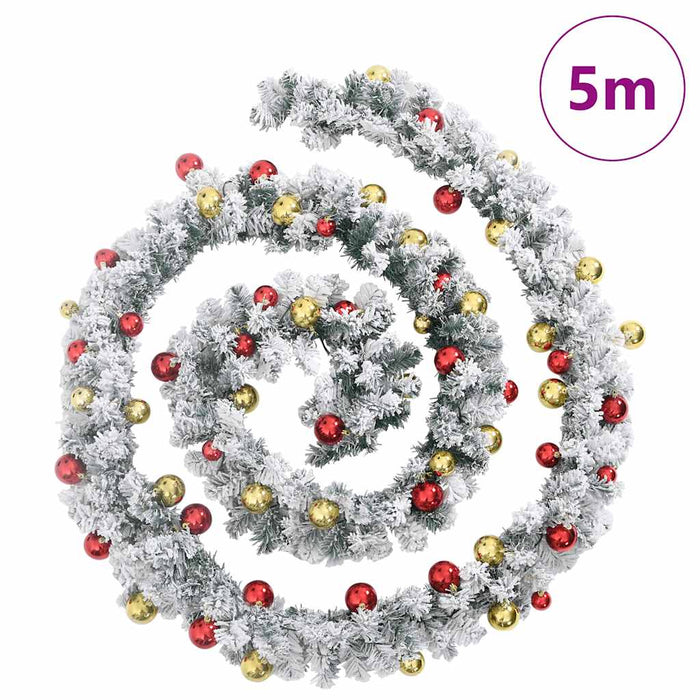 Ghirlanda di Natale-Decorazioni natalizie con Palline e Luci LED Verde 5 m PVC