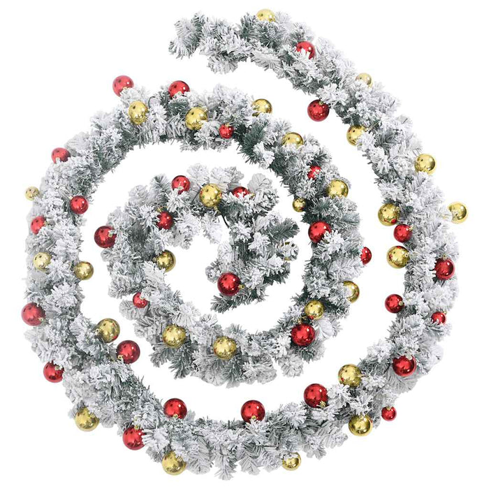 vidaXL Ghirlanda di Natale con Palline e Luci LED Verde 10 m PVC