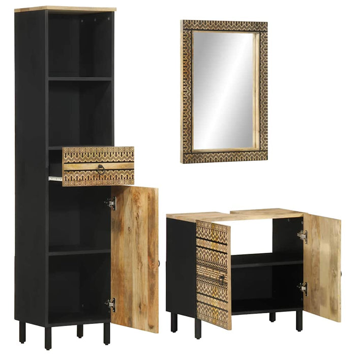 vidaXL Set Mobili da Bagno 3pz in Legno Massello di Mango