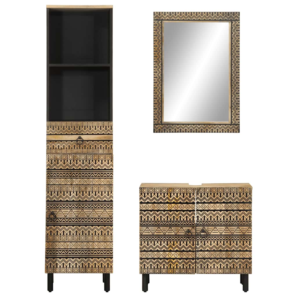 vidaXL Set Mobili da Bagno 3pz in Legno Massello di Mango