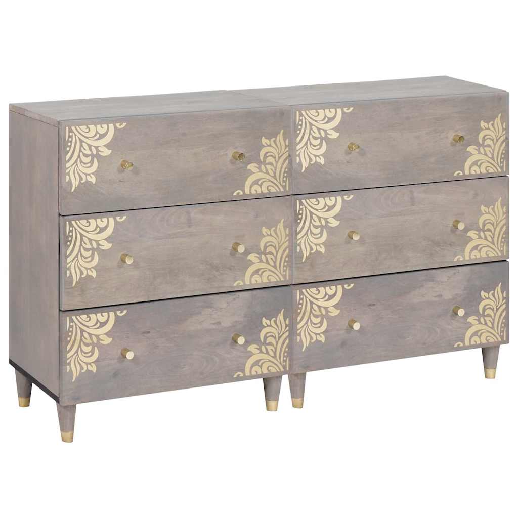 Credenza 2 pz-Set di 2 Buffet-Armadio da cucina Grigio 60 x 33 x 75 cm Legno di mango massello