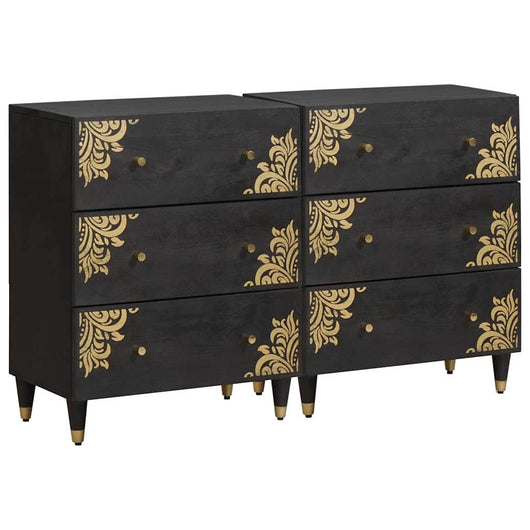 Credenza 2 pcs Nero 60 x 33 x 75 cm Legno di mango massello 3310157