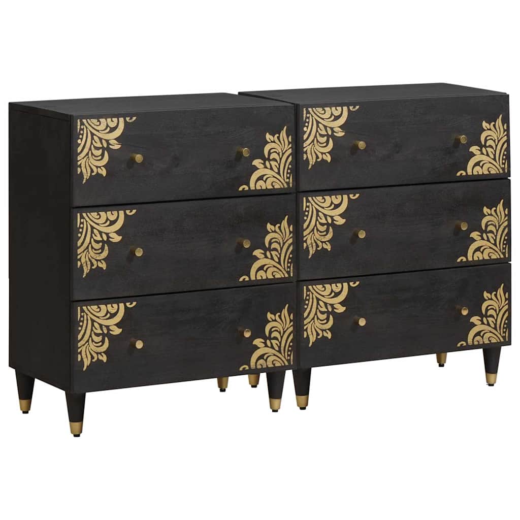 Credenza 2 pz-Set di 2 Buffet-Armadio da cucina Nero 60 x 33 x 75 cm Legno di mango massello