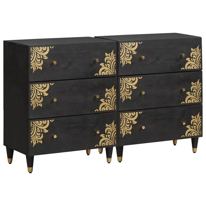 Credenza 2 pz-Set di 2 Buffet-Armadio da cucina Nero 60 x 33 x 75 cm Legno di mango massello