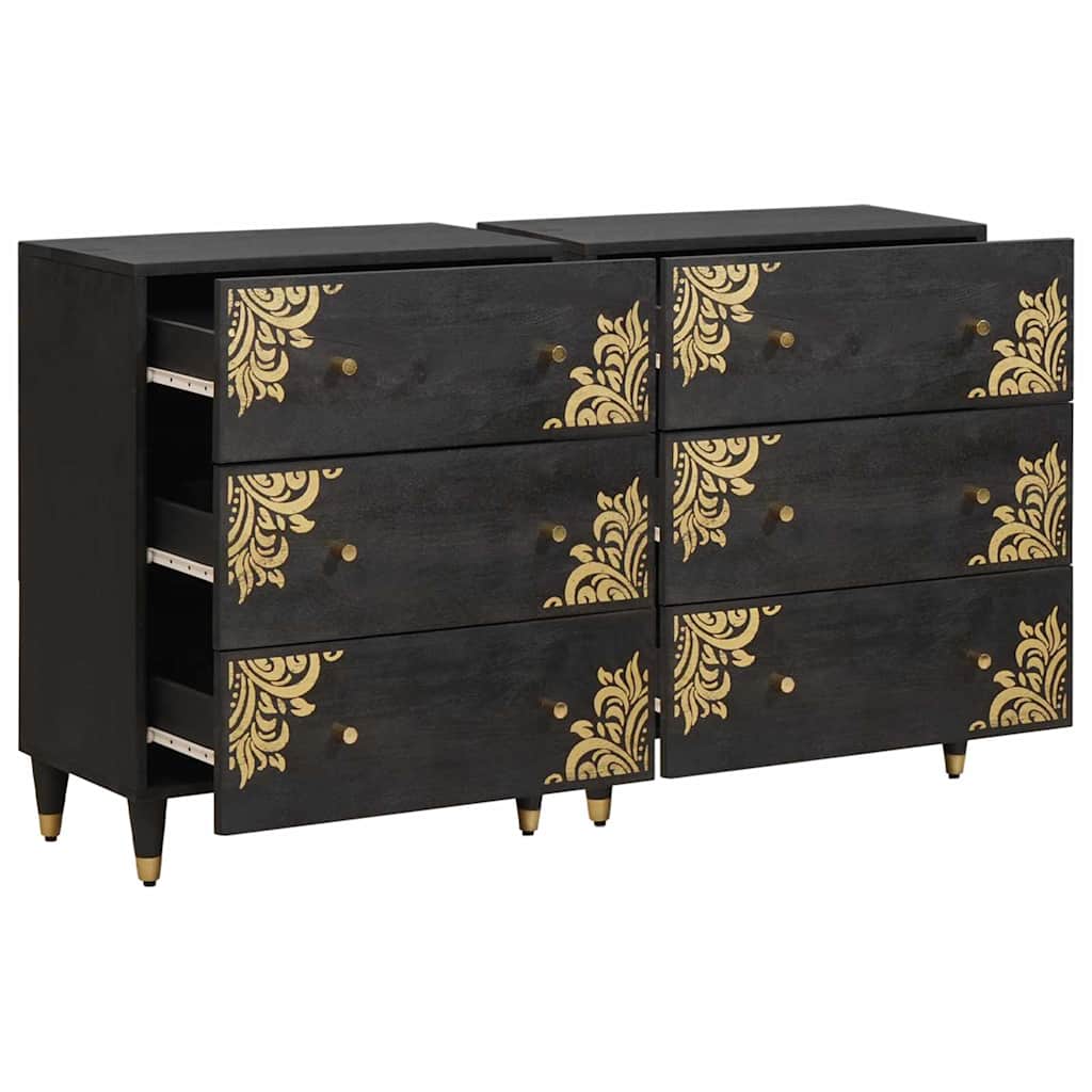 Credenza 2 pz-Set di 2 Buffet-Armadio da cucina Nero 60 x 33 x 75 cm Legno di mango massello
