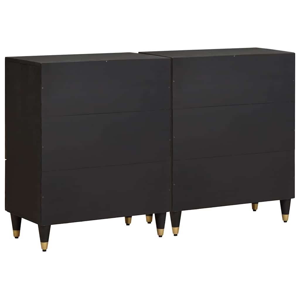 Credenza 2 pz-Set di 2 Buffet-Armadio da cucina Nero 60 x 33 x 75 cm Legno di mango massello
