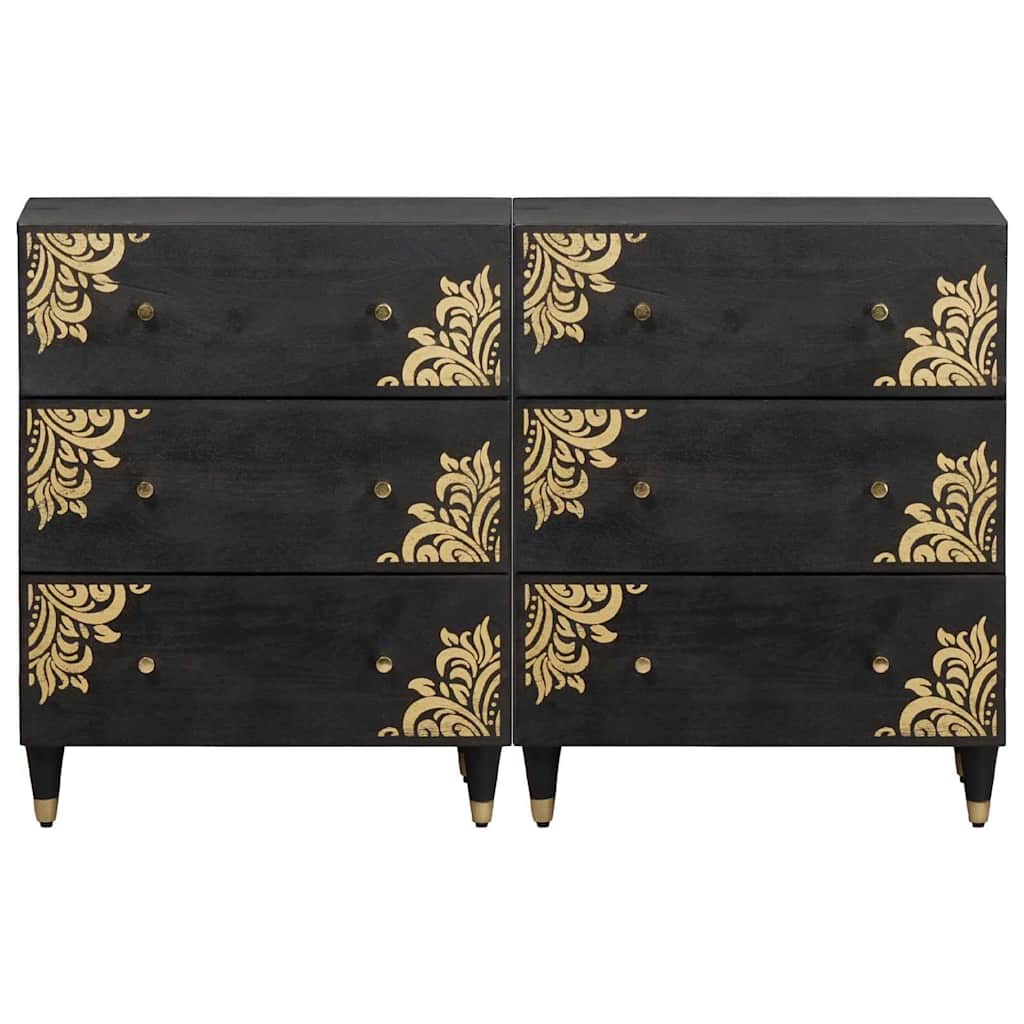 Credenza 2 pcs Nero 60 x 33 x 75 cm Legno di mango massello 3310157