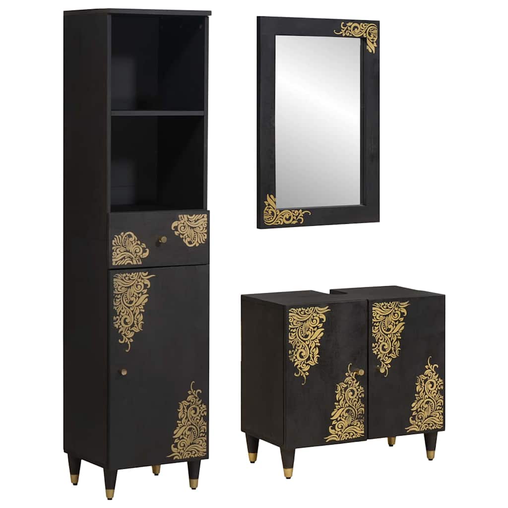 Set di Armadi da Bagno 3 pcs Nero Legno di mango massello 3310160