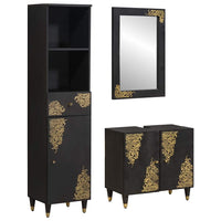 Set di Armadi da Bagno 3 pcs Nero Legno di mango massello 3310160