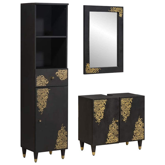 Set di Armadi da Bagno 3 pcs Nero Legno di mango massello 3310160