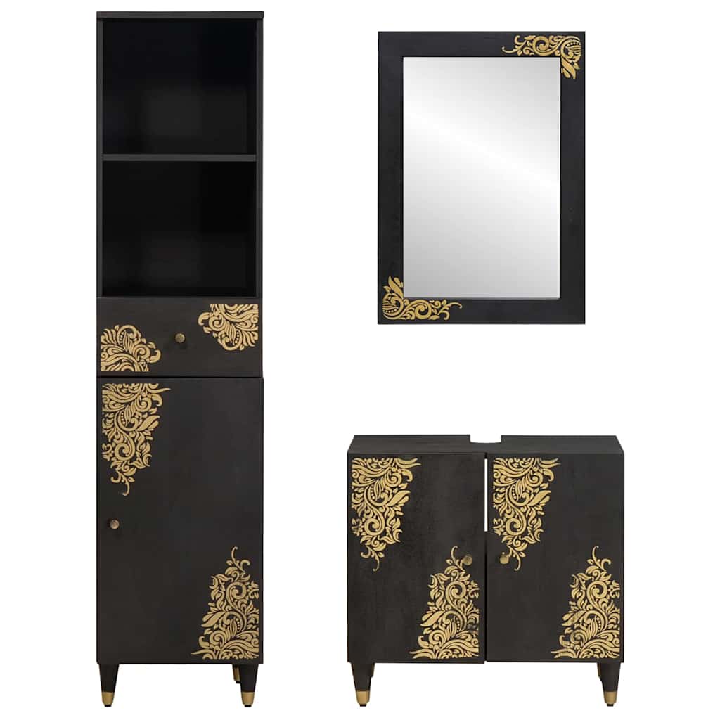 Set di Armadi da Bagno 3 pcs Nero Legno di mango massello 3310160