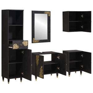 Set di Armadi da Bagno 5 pcs Nero Legno di mango massello 3310162