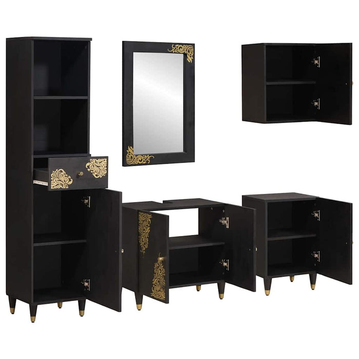 Set di Armadi da Bagno 5 pcs Nero Legno di mango massello 3310162