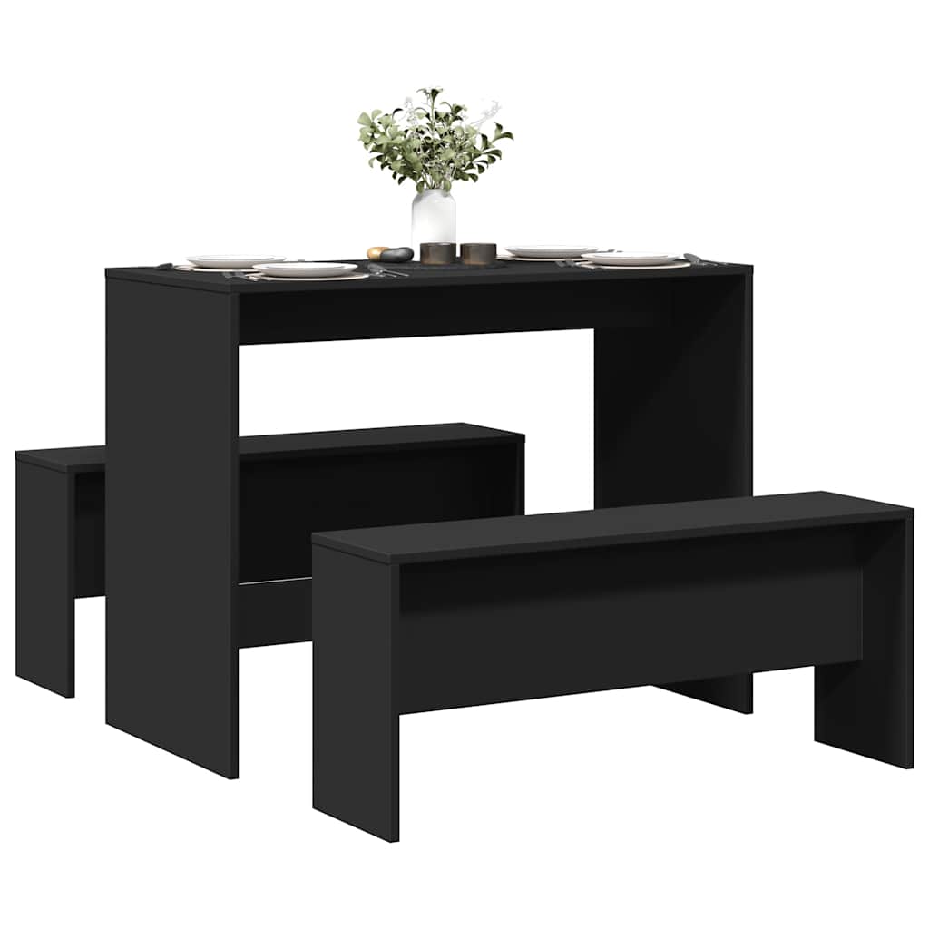 Set Tavolo da Pranzo e Panche 3 pz Nero in Truciolato 855531