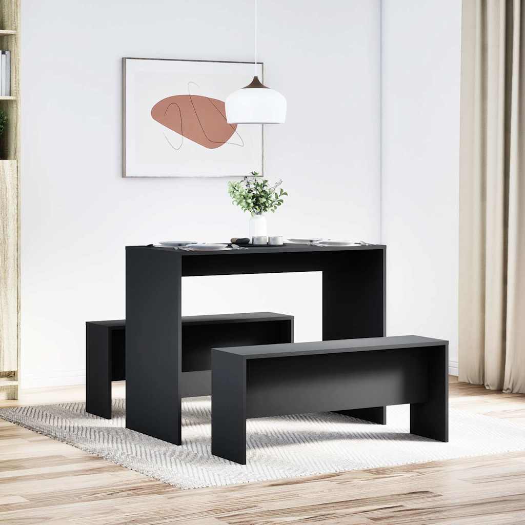 Set Tavolo da Pranzo e Panche 3 pz Nero in Truciolato 855531