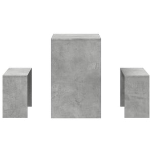 Set Tavolo da Pranzo e Panche 3 pz Grigio Cemento in Truciolato 855533