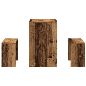 Set Tavolo da Pranzo e Panche 3 pz Legno Antico in Truciolato 855538