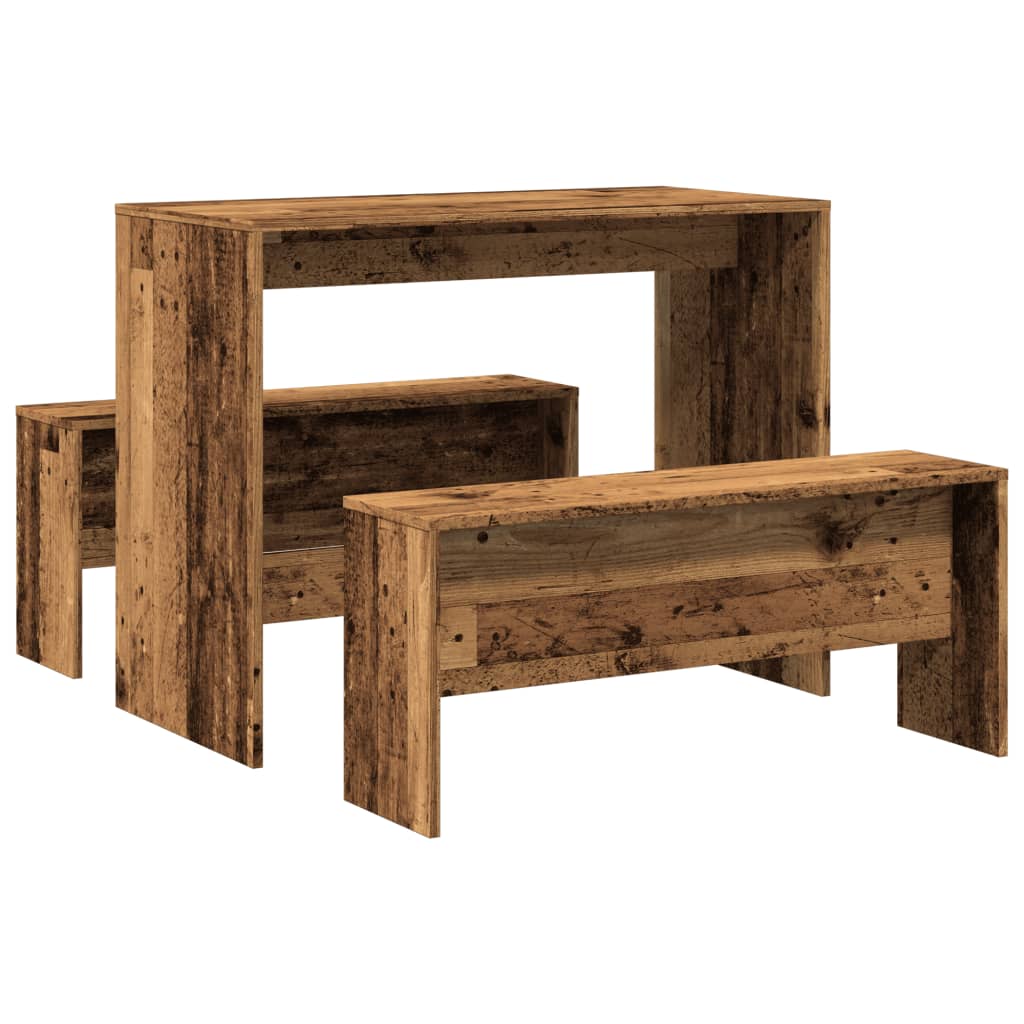 Set Tavolo da Pranzo e Panche 3 pz Legno Antico in Truciolato 855538