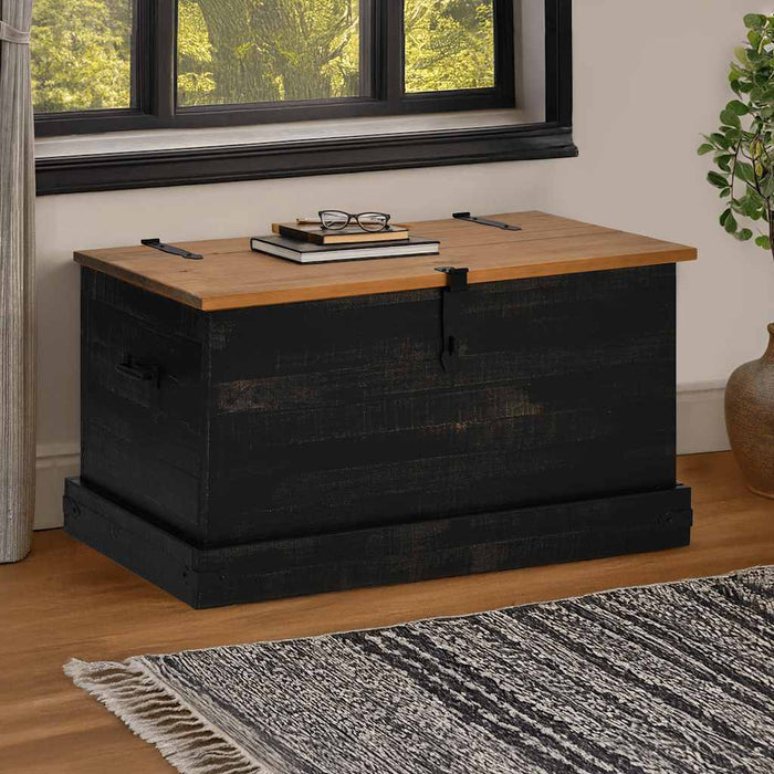 Cassapanca HALDEN Nero 91x48x47 cm in Legno Massello di Pino
