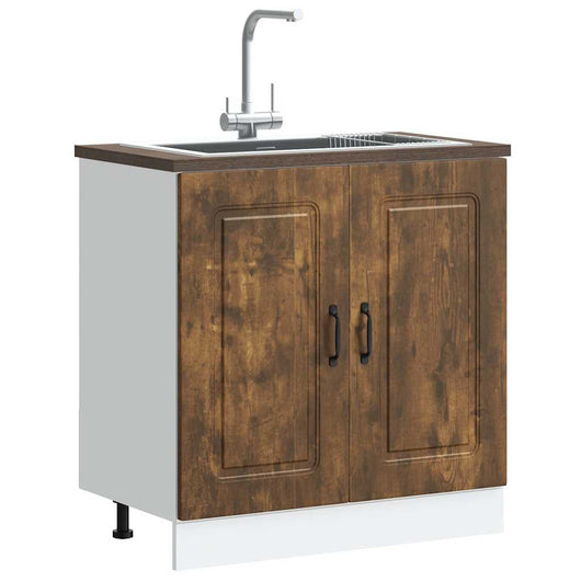 Mobile base lavello-Armadietto da bagno Kalmar Rovere Fumo 80x46x81,5 cm Truciolato