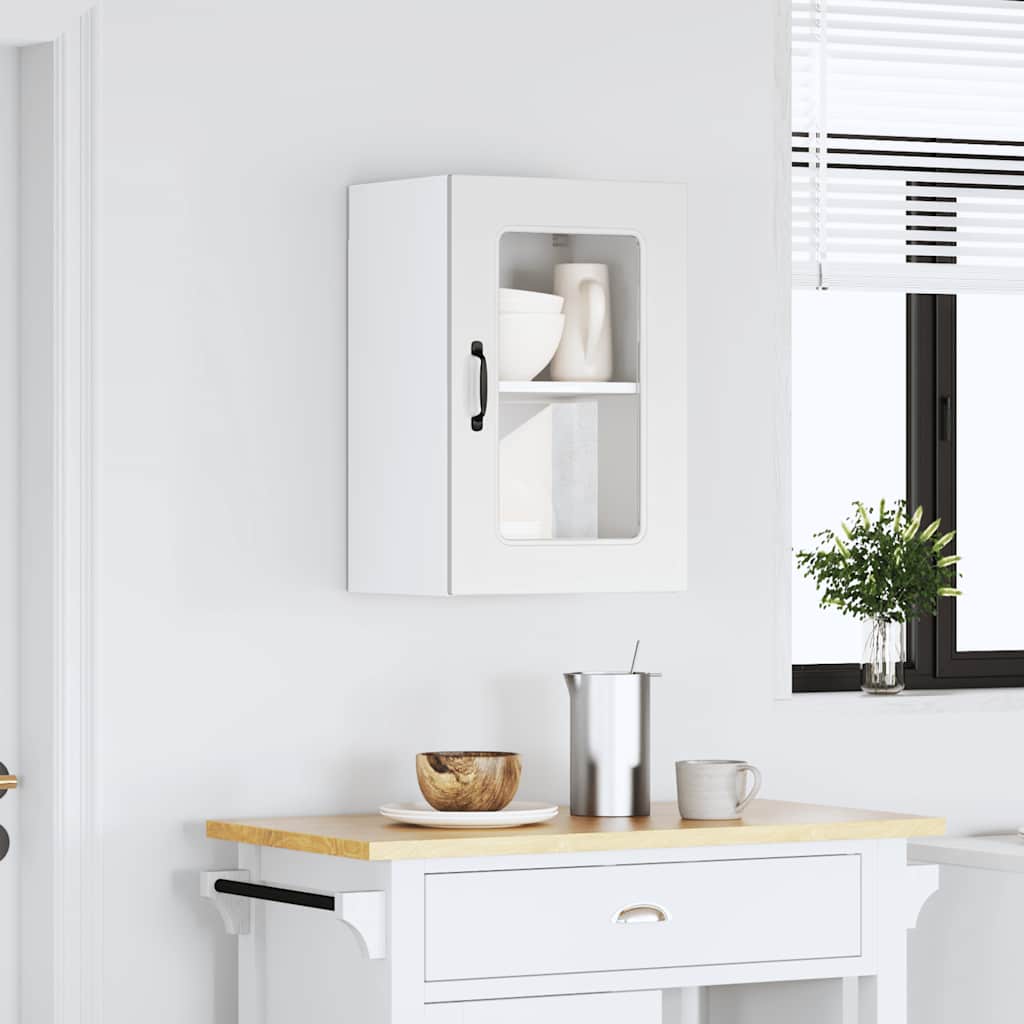 Pensile da Cucina con Porta in Vetro-Mobile Cucina da Parete Kalmar Bianco Truciolato 571494