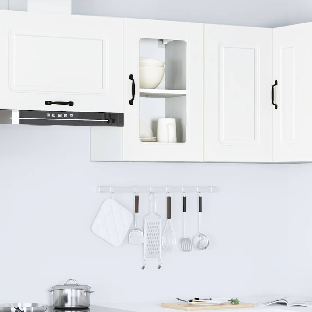 Pensile da Cucina con Porta in Vetro-Mobile Cucina da Parete Kalmar Bianco Truciolato 571494