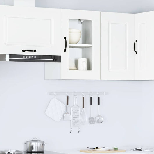 Pensile da Cucina con Porta in Vetro-Mobile Cucina da Parete Kalmar Bianco Truciolato 571494