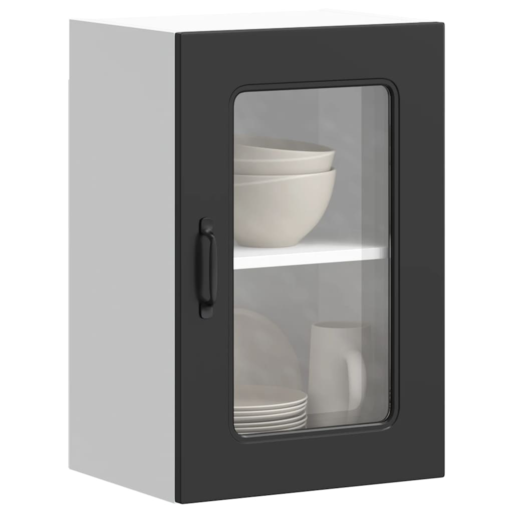 Pensile da Cucina con Porta in Vetro-Mobile Cucina da Parete Kalmar Nero Truciolato 673676