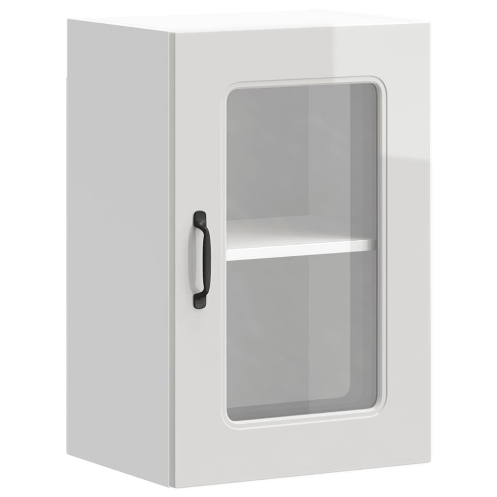 Pensile da Cucina con Porta in Vetro-Mobile Cucina da Parete Kalmar Bianco Lucido 312680