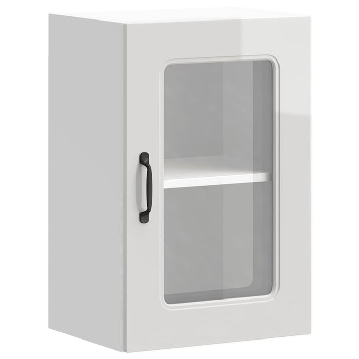 Pensile da Cucina con Porta in Vetro-Mobile Cucina da Parete Kalmar Bianco Lucido 312680