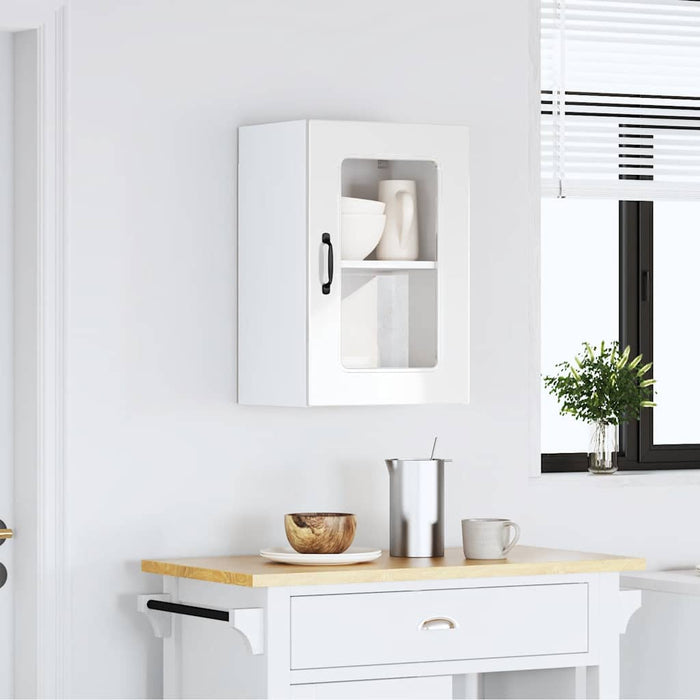 Pensile da Cucina con Porta in Vetro-Mobile Cucina da Parete Kalmar Bianco Lucido 312680