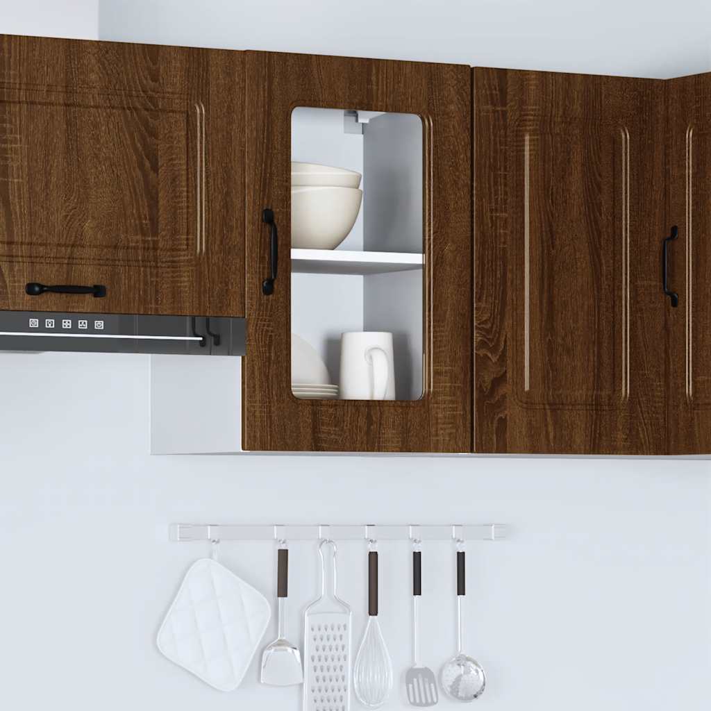 Pensile da Cucina con Porta in Vetro Kalmar Rovere Marrone 853534