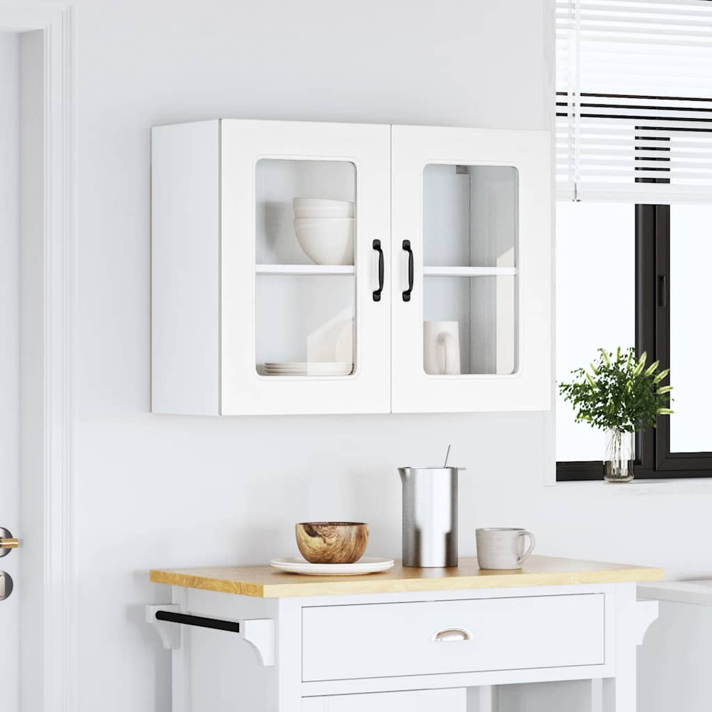 Pensile da Cucina con Porta in Vetro-Mobile Cucina da Parete Kalmar Bianco Truciolato 600945