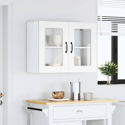 Pensile da Cucina con Porta in Vetro-Mobile Cucina da Parete Kalmar Bianco Truciolato 600945