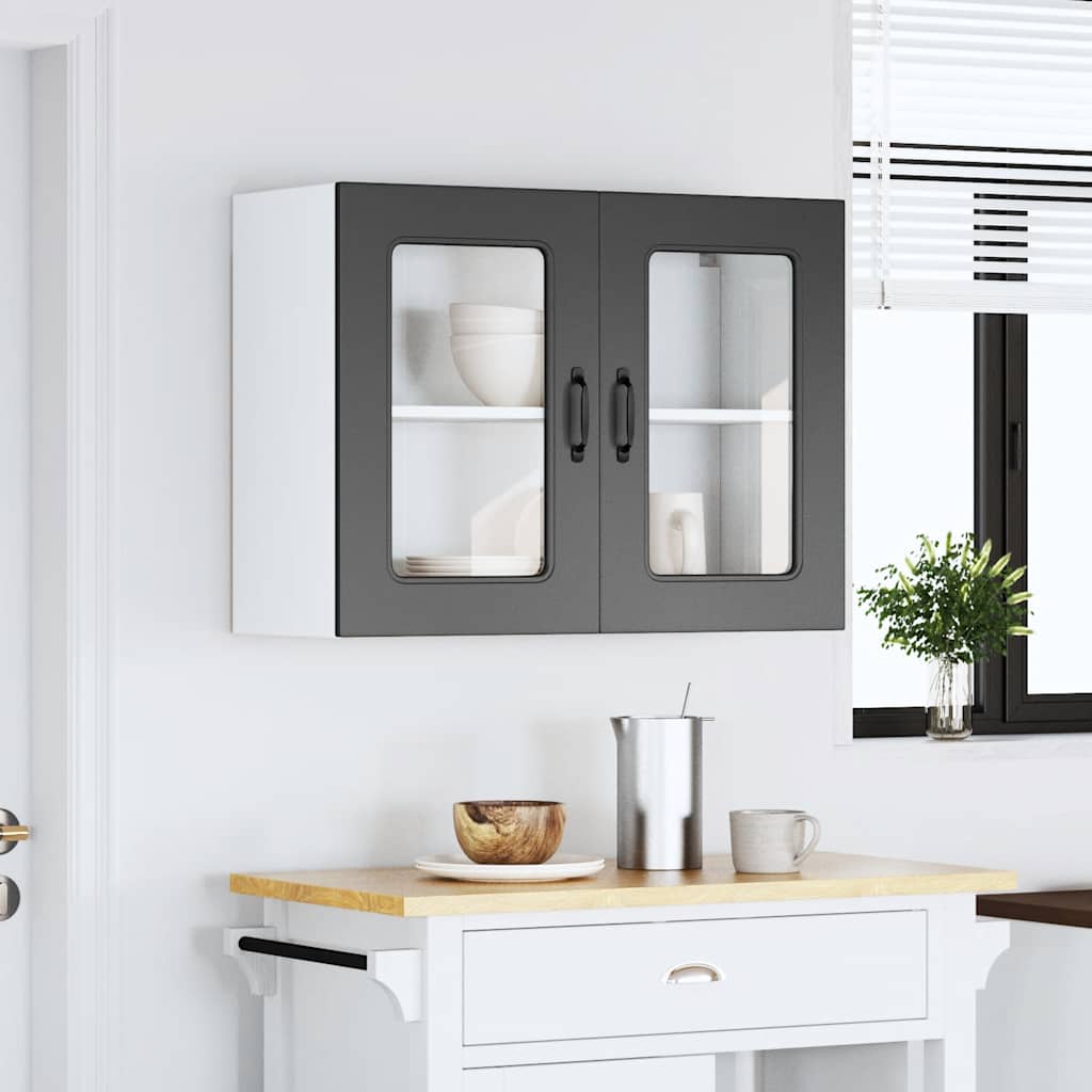 Pensile da Cucina con Porta in Vetro Kalmar Nero Truciolato 853608