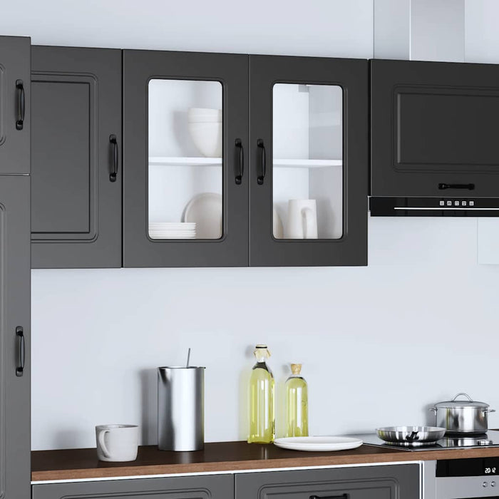 Pensile da Cucina con Porta in Vetro Kalmar Nero Truciolato 853608