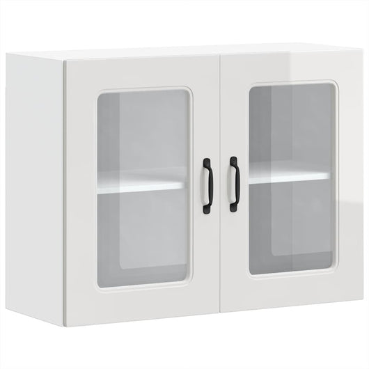 vidaXL Pensile da Cucina con Porta in Vetro Kalmar Bianco Lucido