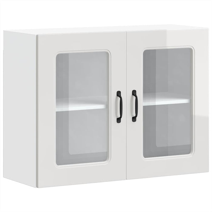 vidaXL Pensile da Cucina con Porta in Vetro Kalmar Bianco Lucido