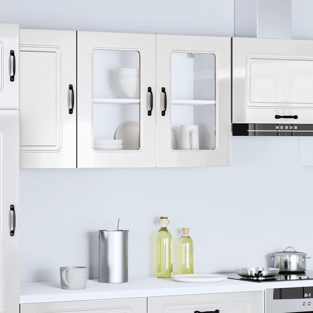 vidaXL Pensile da Cucina con Porta in Vetro Kalmar Bianco Lucido