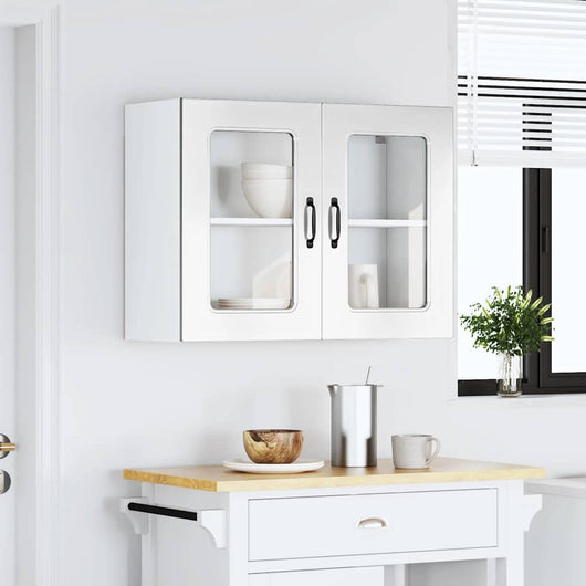 vidaXL Pensile da Cucina con Porta in Vetro Kalmar Bianco Lucido